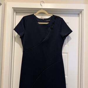 Ivanka Trump Navy Blue Dress with Button Detail